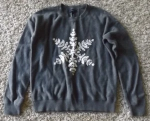 Girls GAP KIDS XXL XXLarge Gray Crewneck Sequin Holiday Snowflake Sweater Cotton - Picture 1 of 5