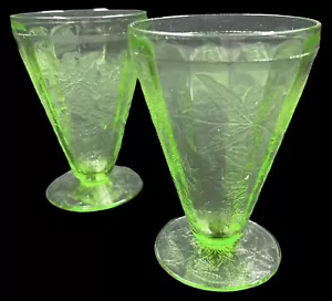 2 Vintage Green Depression Glass Footed Parfait Glasses Floral Pattern 4.5” - Picture 1 of 4