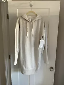 NEW Athleta Mala Hoodie Dress Light Oatmeal Heather Ribbed Pockets Medium Tall - Picture 1 of 5