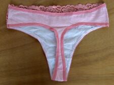 M & S size 12 cotton rich Pink lace NO VPL thong knickers panties pink stripe