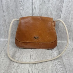 VINTAGE LL BEAN LEATHER SHOULDER PURSE Rope Shoulder Strap Flap Clasp - Picture 1 of 12