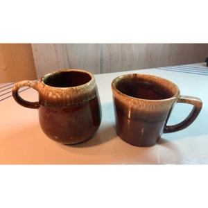 Vintage McCoy Coffee Mug Set Of 2 Brown Drip Glaze Pottery C & D Handle Cup USA - Picture 1 of 9