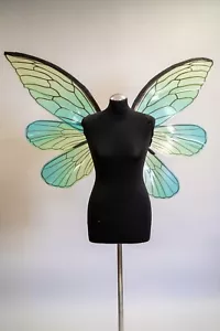 Green Fairy Wings Costume Cosplay Butterfly Elf Woodland Iridescent Halloween - Picture 1 of 11
