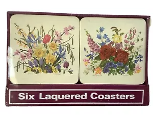 Vintage New SIX Laquered Coasters Floral Made In England Coasters - Picture 1 of 8
