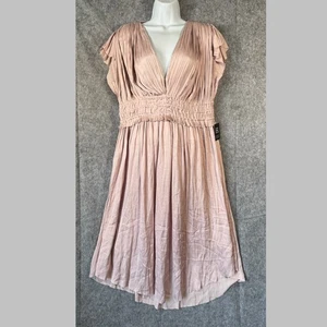 Express Satin Plissee Midikleid Größe Large Festival Hochzeit Babydoll Kittel Rose - Bild 1 von 12