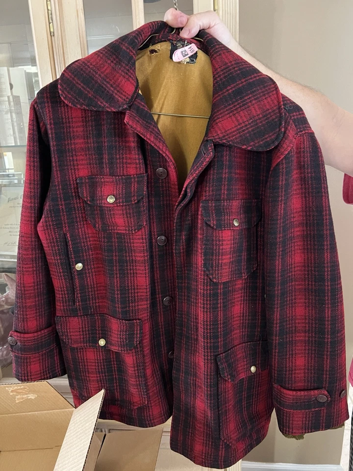 Vtg Woolrich Buffalo Red Plaid Hunting Outfit Wool Jacket 42 Pants34 Suspenders  - Image 1 of 4
