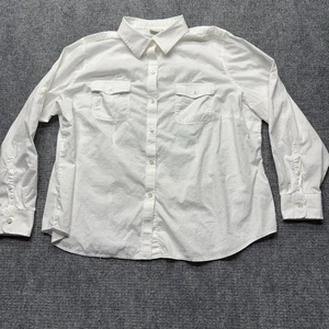 LL Bean Shirt Womens 1X EXT White Long Sleeve Roll Tab Tropical Safari - Picture 1 of 8