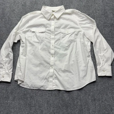 LL Bean Shirt Womens 1X EXT White Long Sleeve Roll Tab Tropical Safari - Image 1 of 4