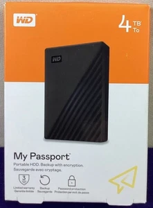 WD WDBPKJ0040BBK-WESN My Passport 4TB External Hard Drive - Black NEW - Afbeelding 1 van 2