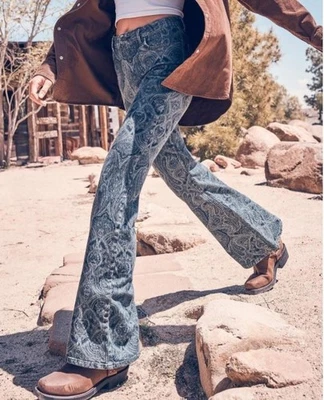 Wrangler High Rise Fierce Flare Jeans Paisley Women's 18x32 NWT - Image 1 of 4