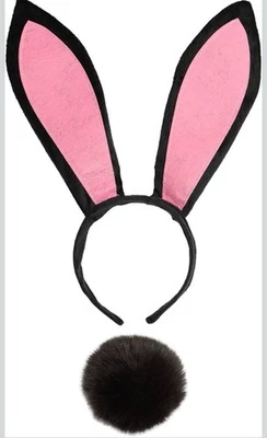 Juego de orejas y cola de conejo, diadema de orejas de conejo de Pascua de felpa cola de conejo negro Foto 1 de 4