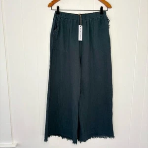 NWT Neuflora Wide Leg Gauze Pants Blue Raw Hem Cotton Beach Women’s Size Small - Picture 1 of 5