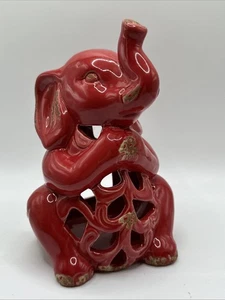 "Tronco sentado elefante de cerámica roja de 7"" votivo excelente estado sin usar" - Imagen 1 de 11