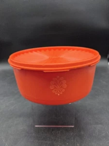 Vintage TUPPERWARE Servalier Storage Container 1204-7 Orange Starburst 8x3.25  - Picture 1 of 12