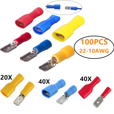 100tlg Kabelschuhe Auto KFZ Steckverbinder Flachstecker Quetschverbinder Satz - Bild 1 von 4