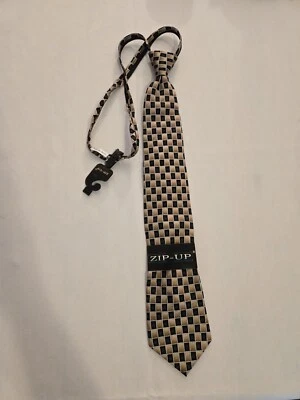 NWT Zip Up Umo Lorenzo Italy Hand Made Pre-Tied Men's 100% Silk Tie Checkered - Image 1 of 4