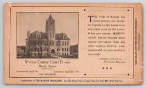 Kansas Marion County Court House Building KS Postcard 1908 Architect JC Holland - Picture 1 of 4