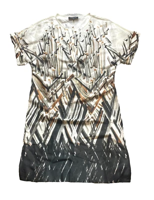 Lafayette 148 Dress Womens Medium Ivory Brown Black Geometric Silk Sheath Hippie - Image 1 of 4