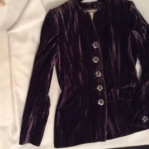 Vintage YSL Rive Gauche Jacke, aubergine, gestreifter Samt, 38, 6 - 8  - Bild 1 von 4