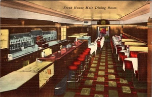 WHEELING, WEST VIRGINIA - STEAKHAUS RESTAURANT INNENRAUM - LEINEN POSTKARTE - Bild 1 von 2