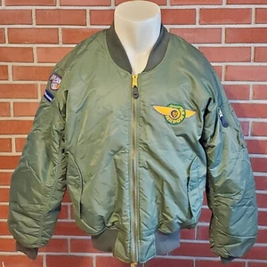 Vintage MA-1 Flyers Mens 2XL Husqvarna Air Power Bomber Jacket Nylon Reversible - Picture 1 of 11