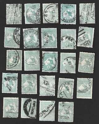 Australia 1915-27 Kangaroo 1sh blue green used x 24. SG 109 £192 - Imagem 1 de 2