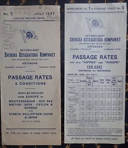 AB SVENSKA OSTASIATISKA KOMPANIET~DURCHGANGSPREISE~TARIF NR.5+ZUSCHLAG~JULI 1937 - Bild 1 von 6