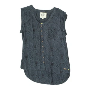 Blusa Top Diesel Para Mujer Azul Marino Sin Mangas con Botones | Diseñador Estampado de Alta Gama - Imagen 1 de 3
