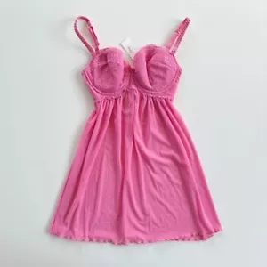 Pink Lace And Mesh Babydoll Lingerie Dress - Picture 1 of 7