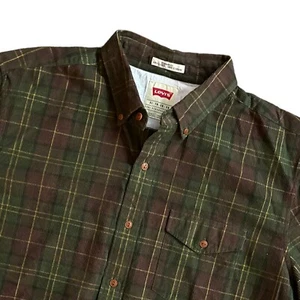 Levis Corduroy Shirt Mens Sz XL Green Red Plaid Long Sleeve Button Up Front - Picture 1 of 6