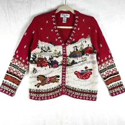De Colección Punto de Referencia Navidad Invierno Cárdigan Suéter Nieve Trineo Campanas Pequeño S Foto 1 de 4