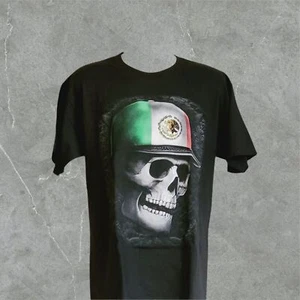 Men Casual Black T-Shirt Crew Neck Short Sleeve Black Skull Print Tee Size XL - Picture 1 of 9