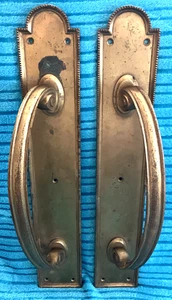 Pair Antique 1900s Heavy Brass Edwardian Style 18" Door Pull Handles Salvage - Picture 1 of 23