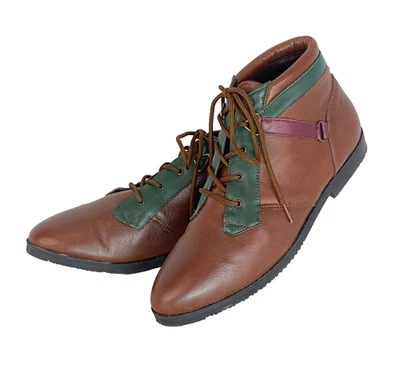 Винтажный 1990-х коричневый кожаный ботильоны 8 7,5 зеленый фиолетовый ботинок плоский ботинок - Изображение 1 из 4