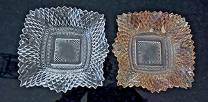Indiana Glas Diamond Point Nuss Süßigkeiten Schalen Klar & Bernstein 6" Paar Vintage - Bild 1 von 9