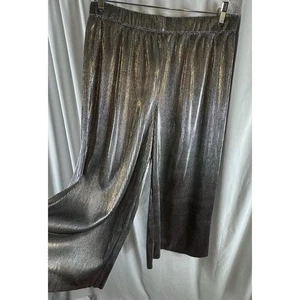 Kensie Pleated Silver Metallic Cropped Pants, Sz: L, 69-22 - Picture 1 of 16