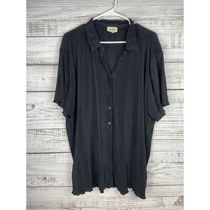 Open Edit Black Ribbed Oversized Short Sleeve Button Down Top Large Capsule - Picture 1 of 8