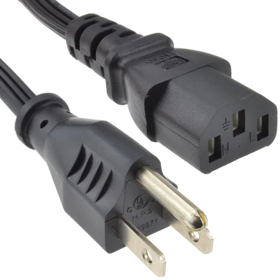 Power Cord - US/USA/American 3 Pin Plug to C13 IEC Mains Lead Cable 3ft/5ft/6ft - Image 1 of 4