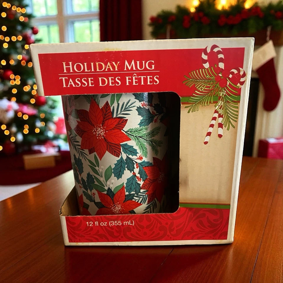 Taza de café de pascua de Navidad de cerámica 12 fl oz. Blanco En Caja Regalo Floral Foto 1 de 1