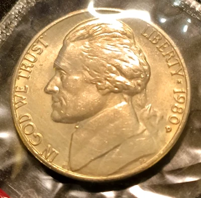 1980-D Jefferson Nickel Choice/Gem BU +Full Steps " ORIGINAL HIGH GRADE NICKEL* - Image 1 of 3