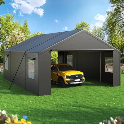 12x20/13x25/20x20FT Carport Canopy Heavy Duty w/ Side Doors Outdoor Car Shelter - Image 1 of 4