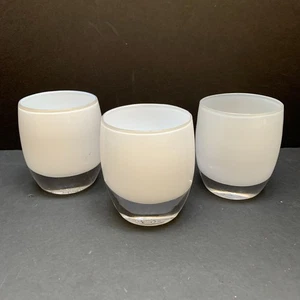 3 Stück Glassybaby weiß Votivkerzenhalter Triskelion Set LESEN - Bild 1 von 11