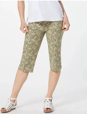 Isaac Mizrahi 24/7 Stretch Pedal Pushers Size 32W Tan Paisley A396927 New - Image 1 of 3