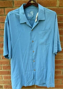 $98 TOMMY BAHAMA MENS 'HAVANA HERRINGBONE' HAWAIIAN SILK BLUE CAMP SHIRT XXL 2XL - Picture 1 of 9