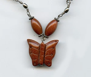 Goldstone Butterfly and beads Necklace 16" - Picture 1 of 1