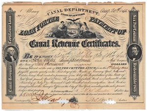 1866 State of New York Canal Department Loan for Canal Revenue Certificate - Bild 1 von 1