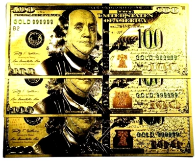 (10) NEW STYLE 999999 24K GOLD $100 BILL US BANKNOTES IN PROTECTIVE SLEEVES - Image 1 of 4