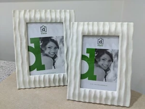 Antique White Photo Picture Frames Set Of 2 (4x4 & 4x6) Freestanding "Grove" - Picture 1 of 9