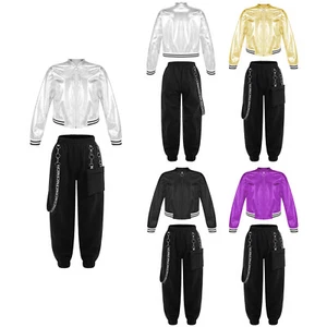 Children Girls Set Pocket Outfit Workout Tracksuit Elastic Waistband Jacket - Picture 1 of 29
