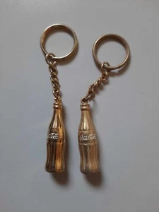 2 Vintage Miniature Brass COKE COCA COLA Bottle Keychains Charm Pendant 1 1/2" - Picture 1 of 5